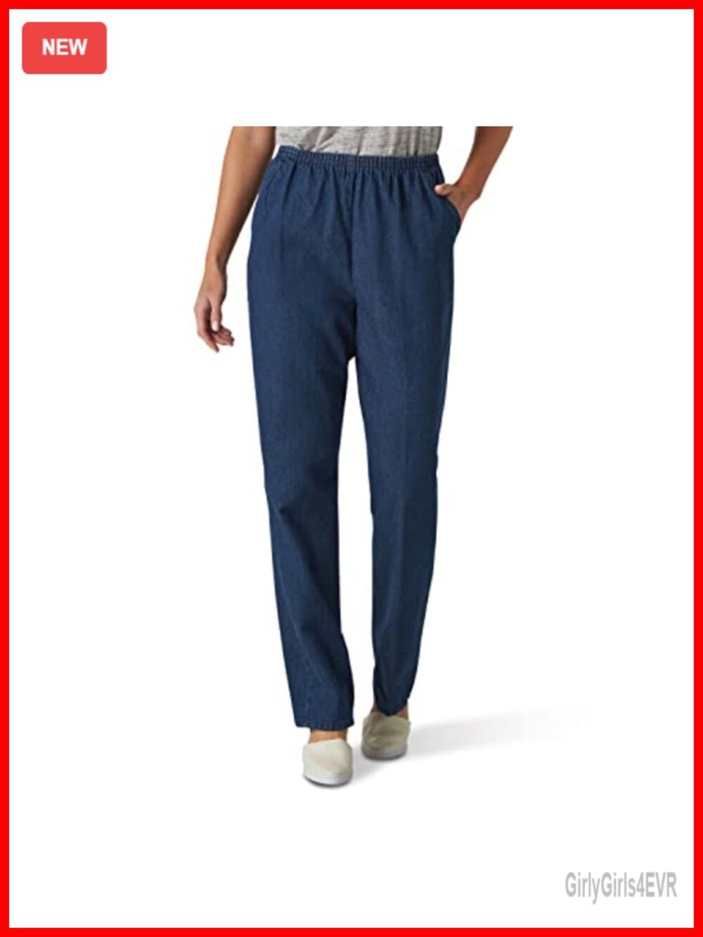 Women's Cotton Pull-On Pant Elastic Waist Straight Leg High Rise